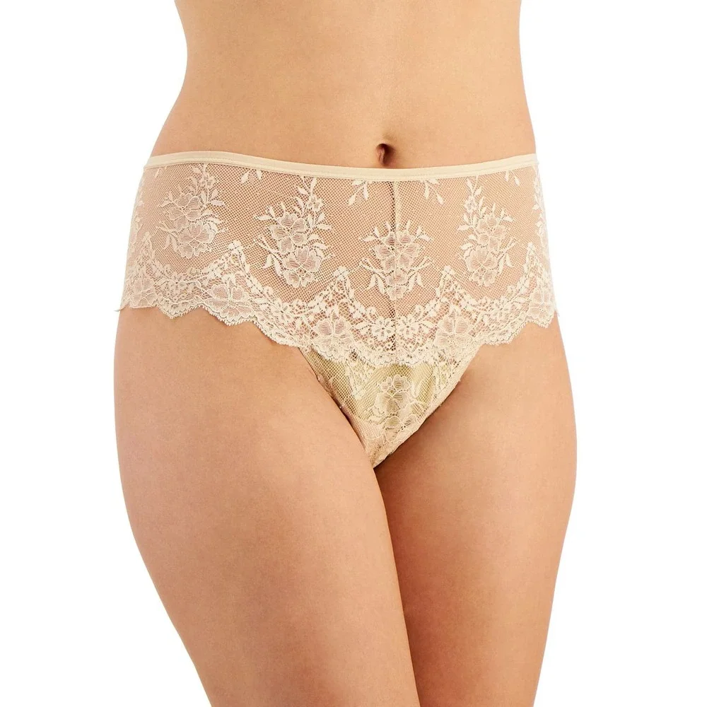INC International Concepts High-Waist Lace Thong, Almond Latte NWT $15 Medium